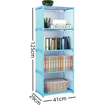 Knihovna Jednoduchý vícepatrový regál na knihy | knihovna - 5vrstvá modrá
