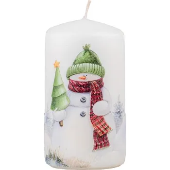 Svíčka Válec 60x110 mm Sněhulák se stromečkem, svíčka