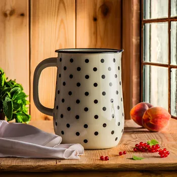 Emailem pokrytý džbán na vodu a nápoje TEČKY NÁMOŘNICKÁ MODRÁ 2,5 l