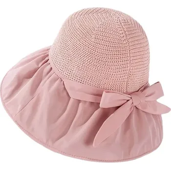 Klobouk Stylový skládací letní klobouk s ochranou proti slunci | plážový doplněk - růžový styl 2