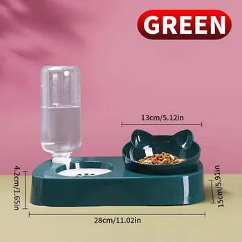 Miska pro psa Dvojitá miska s vodou | dávkovač - ZELENÝ