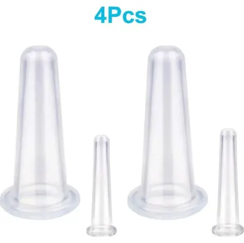 Masážní přístroj 4 ks Silikonové baňky proti celulitidě a vráskám | masážní pomůcka, péče o pleť - transparentní