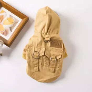 Obleček pro psa Zateplená zimní bunda pro psy s kapucí a kapsami - Khaki , XL