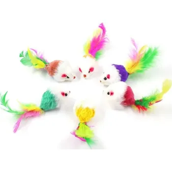Hračka pro kočku Roztomilá barevná plyšová myška s peříčky | hračka pro kočky - Náhodná barva , 20 KS