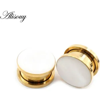 Piercing Elegantní ocelové tunely s perletí | piercing 2 ks - EM1091D Zlatá barva , 14mm