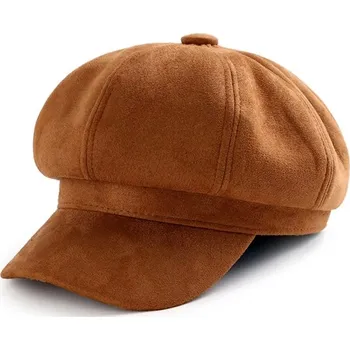 Čepice Stylový dámský baret z broušeného semiše | zimní čepice - Hnědý