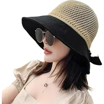 Klobouk Stylový skládací letní klobouk s ochranou proti slunci | plážový doplněk - Černý styl 1