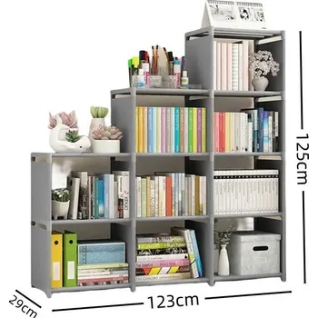Knihovna Jednoduchý vícepatrový regál na knihy | knihovna - 3 řady šedé