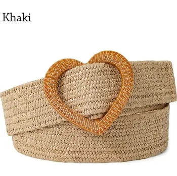 Opasek Stylový pletený dámský pásek | módní doplněk - 01--khaki
