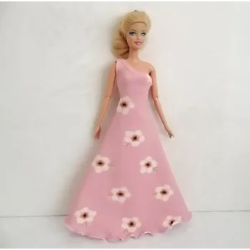 Doplněk pro panenku Barbie - české originální oblečky pro panenku - šaty dlouhé růžové s květy