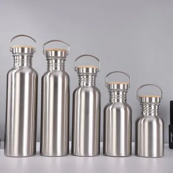 Nerezová sportovní láhev s víčkem | láhev na pití - bambusové víčka , 500ml