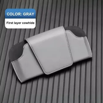 Pouzdro na brýle Elegantní kožené pouzdro na brýle do auta | držák - Šedá-hladká