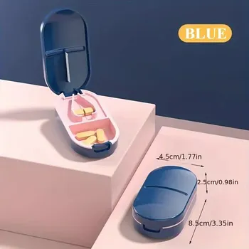 Dávkovač léků Zásobník na léky s řezačkou a drtičem - modrá