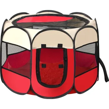 klec pro psa Skládací ohrádka pro psy a kočky | chovatelské doplňky - Červená béžová , 73x73x43cm
