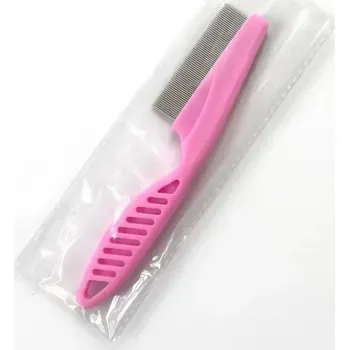 Kartáč pro zvířata Nerezový hřeben proti blechám pro psy a kočky | kartáč na srst - Růžový , Délka 18,5 cm