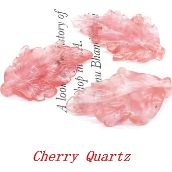 Mini kamenný lístek z minerálu s otvorem | minerální dekorace - Třešňový křemen , 1 KS