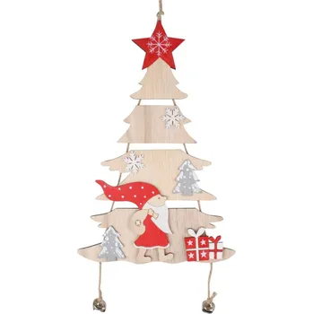 Vánoční ozdoba Stromek se Santou červený na zavěšení 17 x 39 cm