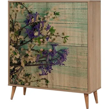 Šatní skříň Skříňka Mega Sonoma Oak Flowers II, fialová