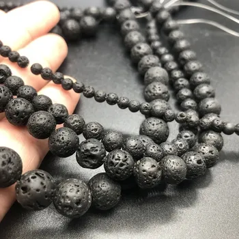 Náramek Lávové minerální korálky | minerály - černý , 4mm korálky 85ks