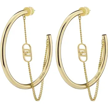 Módní doplněk Pozlacené kruhové náušnice s řetízkem LJ2774 Liu Jo