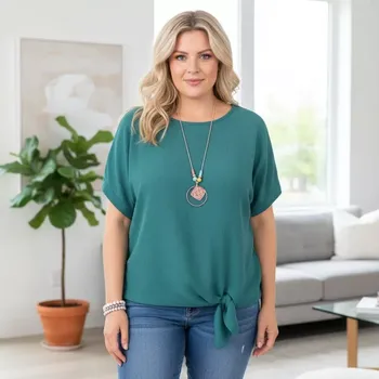 Dámské tričko Dámské triko v barvě petrol s uzlem pro plnoštíhlé, styl Italská móda O2019