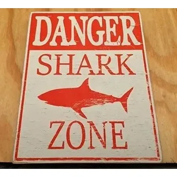 Plechová cedule Vintage výstražná plechová cedule žralok | retro tabulka - S-14x20cm , 8