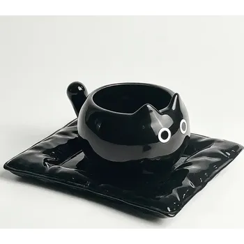 Roztomilý keramický hrnek kočka siamská | nádobí - Černá kotěcí podložka , 210 ml
