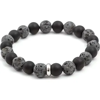 Náramek Korálkový náramek z lávového kamene a achátu MINK101 Agato / Délka: 19 cm