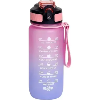 Sportovní motivační láhev 600ml s brčkem | láhev na pití - Přechod růžové , 600ml
