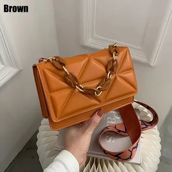 Kabelka Stylová dámská crossbody kabelka s řetízkem | kabelky - Hnědý