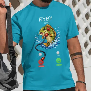 Pánské tričko Ryby volají - Pánské tričko pro rybáře Barva: 44 - Tyrkysová, Velikost: S