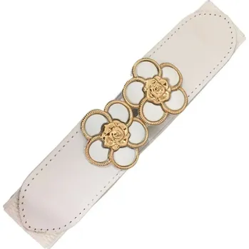 Opasek Elegantní elastický pásek s květinovým motivem | módní doplněk - Bílý