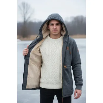 Pánská mikina Made in China Pánská bundomikina s kožíškem šedá M