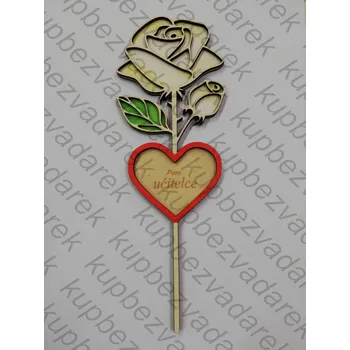 Dřevěná růžička s věnováním - Paní učitelce - bílá se žlutým