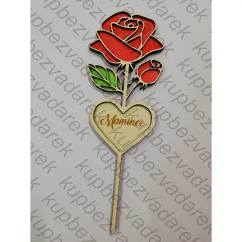 Dřevěná růžička s věnováním - Mamince - červená