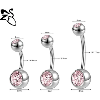 Piercing Ocelový piercing do pupíku s krystalem | tělový šperk - Styl 2 Stříbrná růžová , 8mm