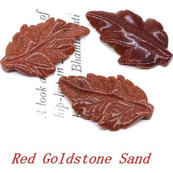 Mini kamenný lístek z minerálu s otvorem | minerální dekorace - Červený zlatý písek , 20 KS