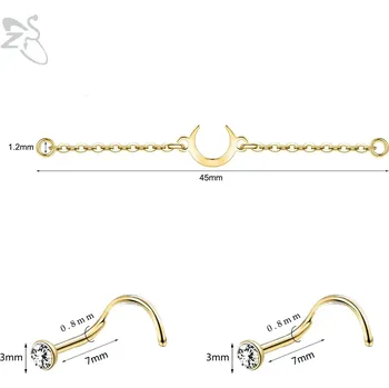Piercing Dvojitý měsíční řetízkový piercing do nosu | tělový šperk 3 ks - 45mm zlato