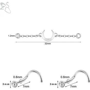 Piercing Dvojitý měsíční řetízkový piercing do nosu | tělový šperk 3 ks - 32mm stříbrná