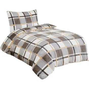 Bytový textil Povlečení mikroflanel Káro šedobíložluté 140x200, 70x90 cm