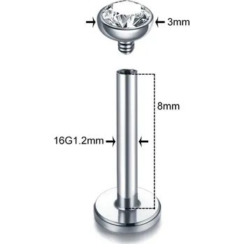 Piercing Ocelový piercing s krystalem do ucha | náušnice - styl6 , 1,2x8x3mm