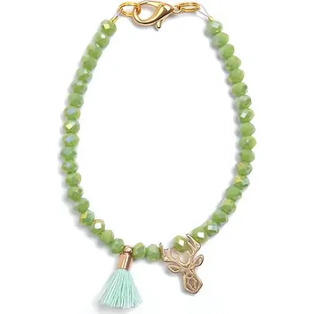 Šperk Zelený korálkový mini náramek s jelínkem Deers