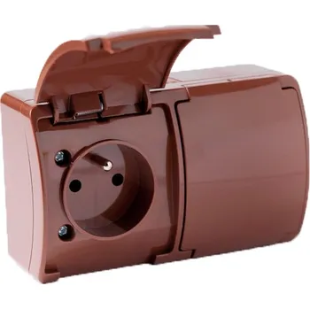 Elektrická zásuvka Elektrická dvojitá zásuvka na omítku, hermetická ViPlast hnědá 162-02