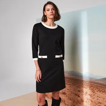 Dámské šaty Krátké šaty z úpletu Milano s kontrastními lemy černá/režná 44