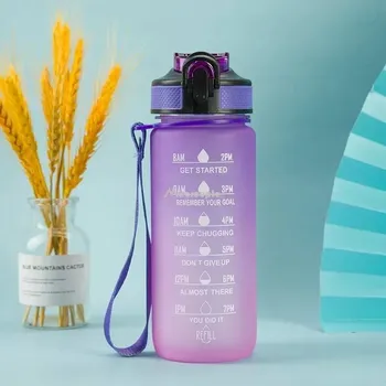 Láhev Barevná motivační sportovní láhev 600ml s časovým ukazatelem | sportovní vybavení - Fialová , 600 ml