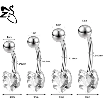 Piercing Ocelový piercing do pupíku s krystalem | tělový šperk - Styl 6 Stříbrný , 10 mm