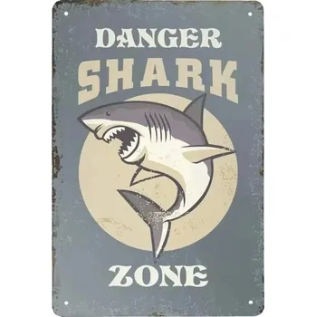 Plechová cedule Vintage výstražná plechová cedule žralok | retro tabulka - M-20x30cm , 9