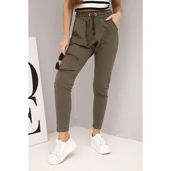 Dámské kalhoty Dámské tepláky s elastickým pasem a šňůrkou khaki UNI