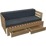 Dřevená rozkládací postel Oto smrk s roštem a úložným prostorem - Šedá, Vysoké, Molitanová rozkládací 16 cm Standard