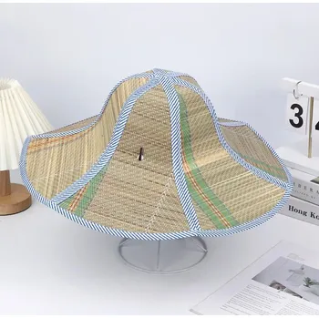 Klobouk Letní skládací slaměný klobouk s širokou krempou | plážový doplněk - Modrá 45 cm